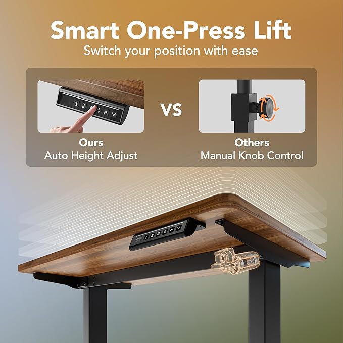 HUANUO Electric Standing Desk,48" x 24" Height Adjustable Desk, 4 Memory Height Settings, Sit to Stand Up Desk for Home Office, with Headphone Hook, Cable Manager, Walnut