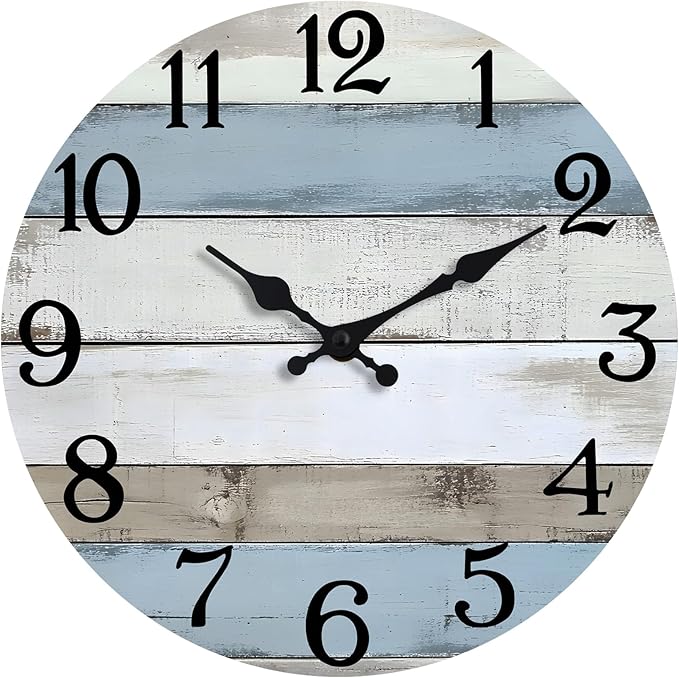 JoFomp 12 Inch Wall Clocks Battery Operated, Silent Wall Clock Non Ticking, Coastal Country Design Rustic Wall Clocks for Living Room Decor, Wooden Wall Clock for Bedroom Kitchen Bathroom