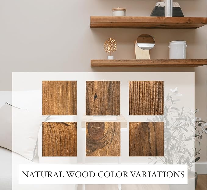 URBANDI, Rustic Floating Shelves, Set of 2, Hidden Bracket, Solid Wood, Heavy Duty, Wall Mounted Shelves, (Dark Brown, 12Wx8D)
