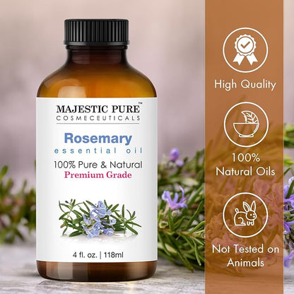 Majestic Pure Essential Oil with Glass Dropper - 100% Pure and Natural - Essential Oils for Diffuser, Aromatherapy, Soap and Candle Making, Rosemary Essential Oil, Rosemary Oil, 4 Fl Oz