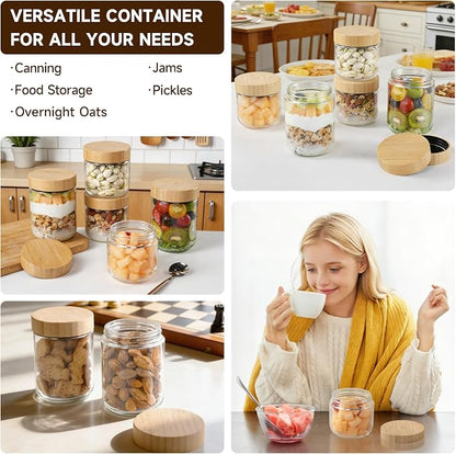 Agotglmi Glass Jars with Airtight Lids, Overnight Oats Containers Set of 8(16oz & 8oz), Wide Mouth Mason Jars for Meal Prep, Salad, Snack, Food Storage, Bathroom Organizer & DIY Crafts with 2 Spoons