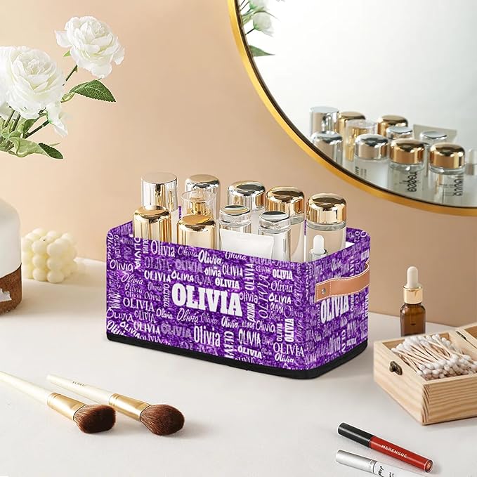 Personalized Small Storage Basket with Name, Pet Kids Toys Storage Bin with Handles for Shelf Home Closet Kitchen Countertop, Bright Purple Sequins Background
