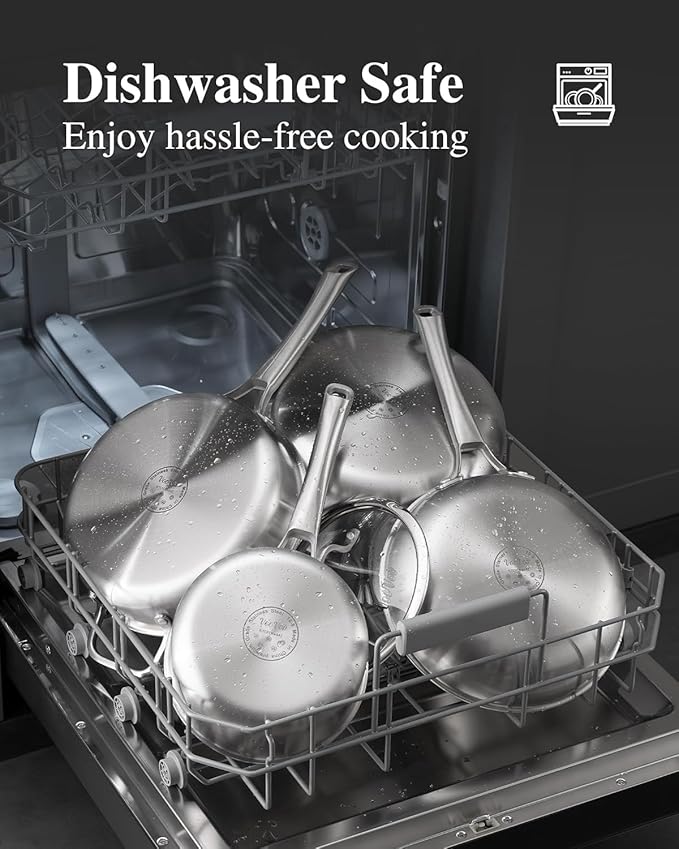 Stainless Steel Skillet, PFOA & PTFE Free 12 Inch Tri-Ply Chef's Pan, Dishwasher & Oven Safe Cookware, Compatible with Induction, Ceramic & Gas Cooktops
