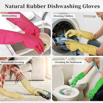 Rubber Gloves for Cleaning – 3 Pairs Reusable Gloves for Dishwashing, Kitchen and Household Tasks, 15-Inch Long (Regular Style, Large (Fits Medium Hands))