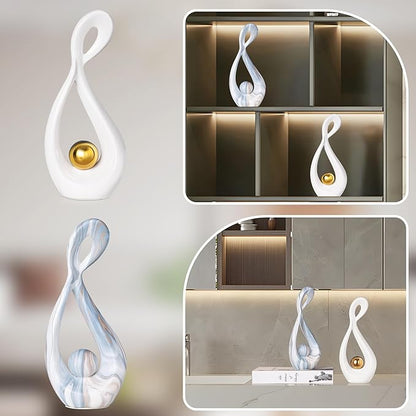 Modern Abstract Sculpture Home Decor, White and Gold Decor, Living Room Decoration Table Accessories, Table Art Ceramic Statue Decor, Centerpiece for Dining Room
