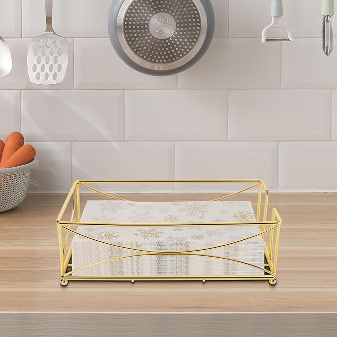 Livabber Guest Napkin Holder, Metal Bathroom Paper Hand Towel Storage Modern Napkin Tray Caddy for Countertop, Table Kitchen, Dinning Room (Gold, Metal Base)
