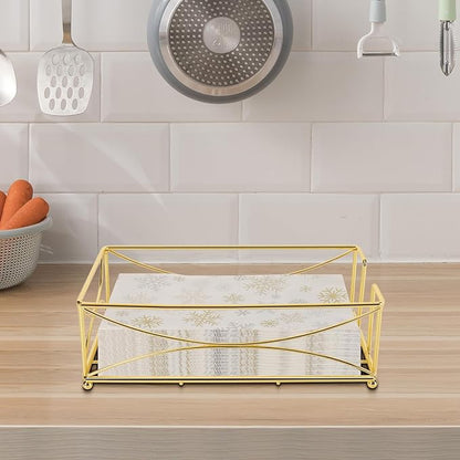 Livabber Guest Napkin Holder, Metal Bathroom Paper Hand Towel Storage Modern Napkin Tray Caddy for Countertop, Table Kitchen, Dinning Room (Gold, Metal Base)