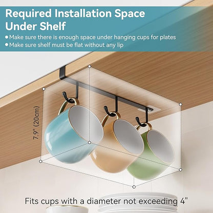 ECROCY Coffee Mug Holder Under Cabinet Only Fits Shelves up to 3/4" Thick, Clip-On Coffee Mug Organizer Pack of 3, No Drilling Free Damage