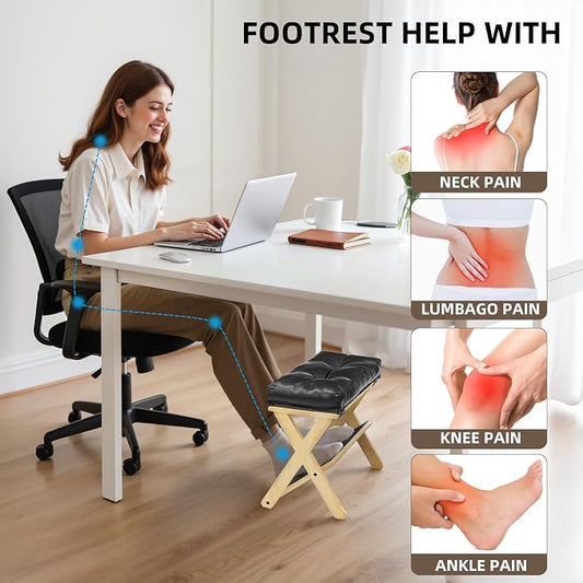 Foot Rest Under Desk at Work, Under Desk Footrest with Double Step Wooden Ergonomic Design, Non-Slip EVA Surface, Office Foot Stool for Posture Support, Leg Relief, Home Office & Gaming