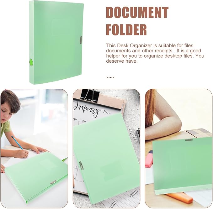 WOONEKY Pastel Color Thickened File Storage Box Portable Document Organizer Case with Capacity PP Material Folder Organizer for Office and Home Use Reusable File Holder in Light Green