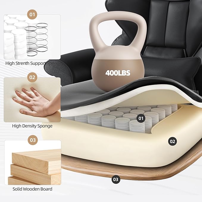7-Point Massage Office Chair,Heated Manageral Chair,Ergonomic Executive Chair with Footrest,Adjustable Armrest，Computer Chair for Offices, Study Areas, Gaming Spaces,Black