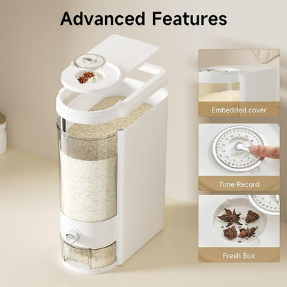 UFORU Rice Dispenser 10 lbs | Large Rice Storage Container for Kitchen&Pantry - Space-saving, Moisture & Pest-proof, BPA-Free - Dry Food Dispenser with One-Touch Dispenser & Measuring Cup for Families