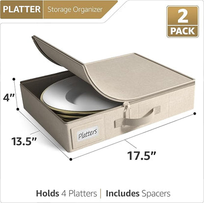 Sorbus China Storage Containers – Dinnerware Organizer for Platter Storage with Lid (Holds Service for 12) with Felt Protectors – 17" x 13" x 4" – 2 Pack