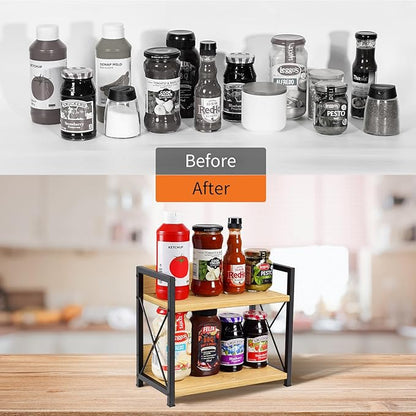 Giikin Countertop Shelf Organizer, 2 Tier Kitchen Spice Rack Organizer for Countertop, Wood Coffee Counter Shelf Organizer for Home (Bamboo, S)