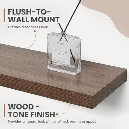 Acovy 55 Inch Floating Shelves, 8 Inch Deep Floating Shelves for Wall, Hanging Shelf with Invisible Brackets, Deep Shelves for Bathroom, Bedroom, Living Room, Walnut, Set of 2