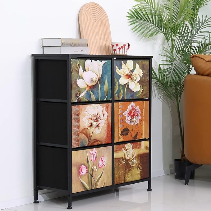 Dresser for Bedroom with Clothes Rack, Hanging Rack, 5 Drawers Dresser with Charging Station & LED Lights for Living Room, Chest of Drawers with Rolling Wheels for Closet, Entryway, Brown
