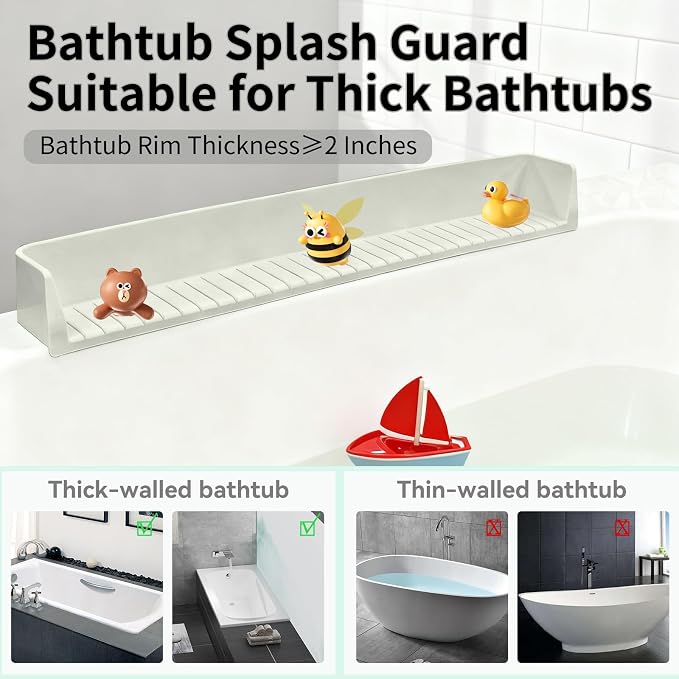Bathtub Splash Guard for Tub Kids - 31IN Silicone Splash Guard with 11 Strong Suction Cups, Toy Tray Caddy Holder for Tub, Prevent Water Spills in Bathroom, Suitable for Kitchen Sinks and Bathtubs