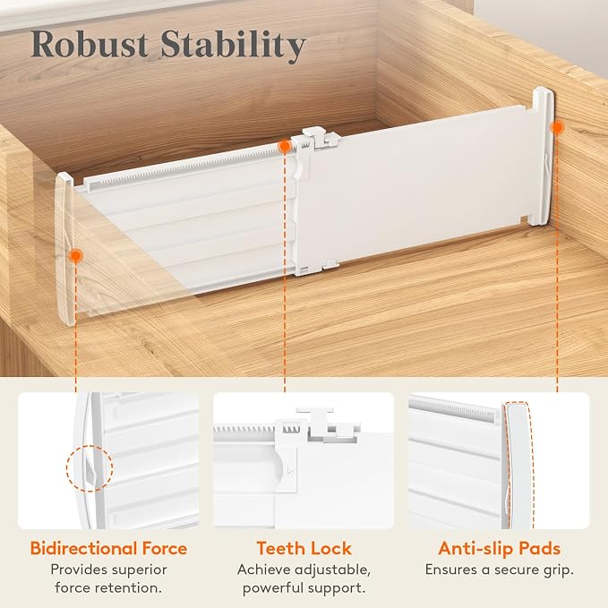 Lifewit 6 Pack 5" High Drawer Dividers for Clothes, 11.5"-18.5" Expandable Dresser Drawer Organizers, Adjustable White Plastic Separators for Kitchen, Cabinet, Nursery, Socks & Underwear Storage