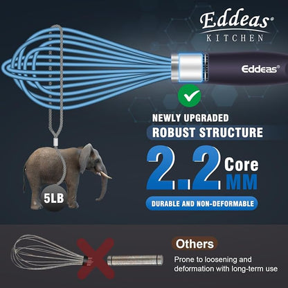 Eddeas Silicone Whisk, 500°F Heat Resistant Non Scratch Coated Whisks for Cooking Baking Balloon wisk, Kitchen Whisk Tool Set, for Stirring, Beating & Blending of 3 Size 7.5"+ 9" +11 inch