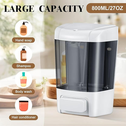 Hushee 6 Pcs Plastic Wall Mounted Soap Dispenser Commercial Manual Soap Dispenser Containers for Kitchen Shower Hotel(Brown,27 oz 800 ml)
