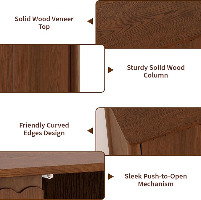 Buffet Cabinet with Storage, Accent Sideboard Cabinet with Adjustable Shelves, Solid Wood Freestanding Storage Cabinet for Living Room Dining Room Entry Kitchen, Walnut