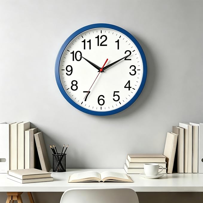 Rohioue Wall Clock Modern 8 Inch Battery Operated Silent Non Ticking Small Analog Clock Decorative for Bedroom Kitchen Bathroom Office Home (Blue)