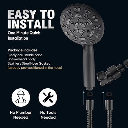 Cobbe 8-Setting Handheld Shower Head Bathroom Showerhead Set - Detachable Shower Heads with 5ft Stainless Steel Hose and Brass Swivel Bracket (Matte Black)