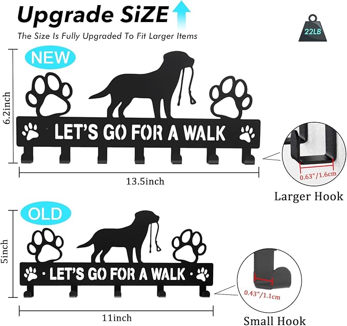 Large Size Keys Holder for Wall Mount,13.5"x6.2" Dog Leash Holder for Wall,Metal Keys Holder on Wall Decorative with 7 Hooks,Key Rack for Entryway,Front Door,Hallway,Home,Office