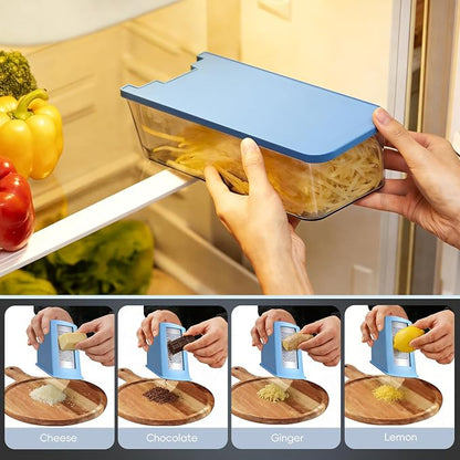 ONCE FOR ALL Safe Mandoline Slicer Pro, 4th Gen, Adjustable Thickness Vegetable Slicer For Kitchen, Food Chopper With Container, Veggie Chopper Cutter For Potato Onion Fruit, Blue