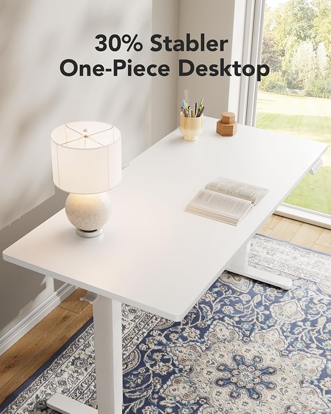 HUANUO Electric Standing Desk, Whole Piece Desktop, Adjustable Height Computer Desk, 4 Height Memory Settings, Sit Stand Up Desk for Home Office, 40" x 24", White