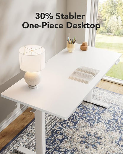 HUANUO Electric Standing Desk, Whole Piece Desktop, Adjustable Height Computer Desk, 4 Height Memory Settings, Sit Stand Up Desk for Home Office, 40" x 24", White