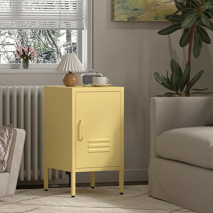 Locker Nightstand,Metal Nightstand with Door, Modern End Side Table with Shelf,Steel Bedside Storage Cabinet for Living Room,Bedroom,Office,Yellow