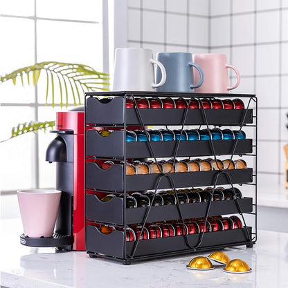 FlagShip for Nespresso Pod Holder Drawer Large Mullti Tier Coffee Pod Holder Vertuo (5 Tier (100Pods))