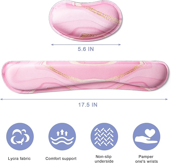 Hoewina Keyboard Wrist Rest,Ergonomic Wrist Rest,Superfine Fabric and Gel Memory Foam Wrist Pad for Computer Keyboard for Easy Typing & Pain Relief, Suitable for Office, Family, Outdoor, Pink Marle