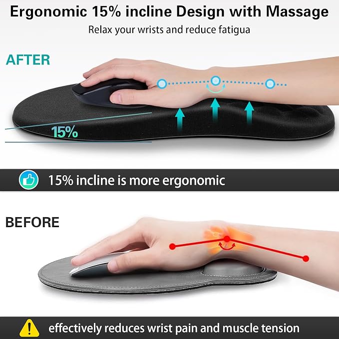 Mouse Pad with Wrist Rest, Canjoy Ergonomic Mouse Pad Computer Wrist Support with Massage Design & Non-Slip PU Base, Comfortable Mousepad for Office Desk Accessories