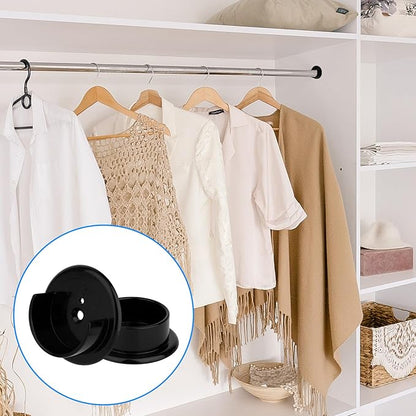 4pcs Closet Rod Holders, Plastic Closet Pole Sockets for 1-3/8" Rods Wardrobe Tube Support Bracket with Screws for Home Bathroom Curtain Clothing Store (Black)