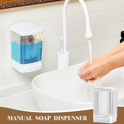 Hushee 6 Pcs Plastic Wall Mounted Soap Dispenser Commercial Manual Soap Dispenser Containers for Kitchen Shower Hotel(White,33.8 oz 1000ml)