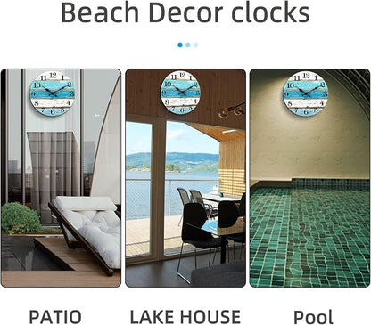 CHYLIN Wall Clock, 18 Inch Beach Wall Clocks Battery Operated, Coastal Ocean Themed Blue Clock Decor for Lake House, Home Clearance, Kitchen, Pool, Bathroom(18")