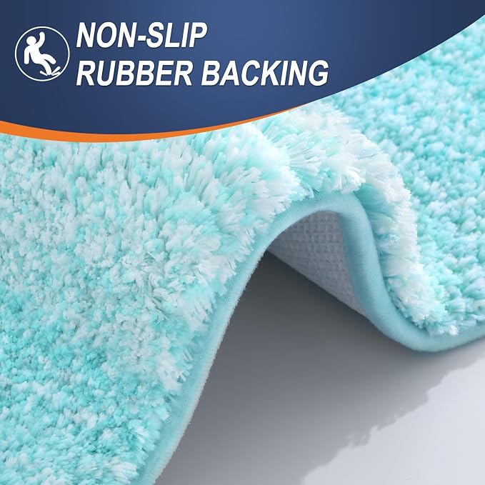 OLANLY Luxury Toilet Rugs U-Shaped 24x20, Extra Soft and Absorbent Microfiber Bathroom Rugs, Non-Slip Plush Shaggy Bath Mat, Machine Wash Dry, Contour Bathroom Mats for Toilet Base, Teal