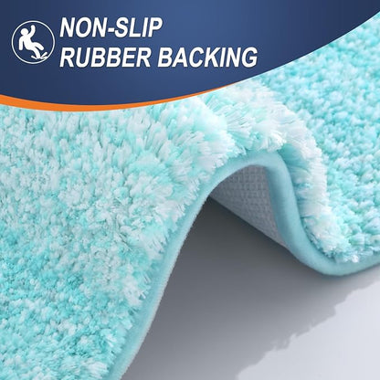OLANLY Luxury Toilet Rugs U-Shaped 24x20, Extra Soft and Absorbent Microfiber Bathroom Rugs, Non-Slip Plush Shaggy Bath Mat, Machine Wash Dry, Contour Bathroom Mats for Toilet Base, Teal