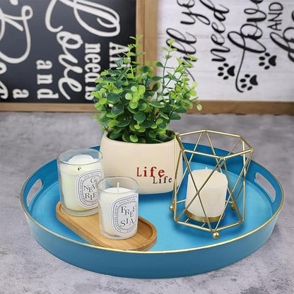 Round Serving Tray with Handles,Elegant Plastic Decorative Tray,Round Ottoman Trays Coffee Table Trays for Living Room,Home Decor 13"