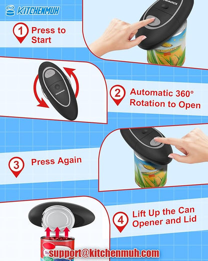 One Touch Electric Can Opener Fits All Can Sizes for Seniors with Arthritis, Battery Operated Can Opener with Smooth Edge, Food Safe Kitchen Gadgets Automatic Can Opener for Kitchen