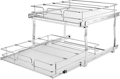VEVOR 2 Tier 17"Wx21.2"Dx15.2"H Pull Out Cabinet Organizer, Heavy Duty Slide Out Pantry Shelves, Steel Roll Out Drawers, Sliding Drawer Storage for Home, 18.5"Wx22.5"Dx19"H Install Size for Cabinet