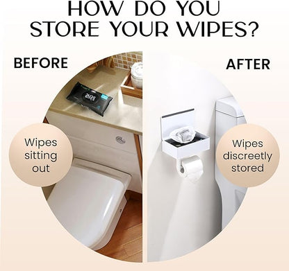 Day Moon™ White Toilet Paper Holder with Shelf - Wipe Holder for Bathroom, Flushable Wipes Dispenser, Toilet Paper and Wipes Holder