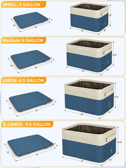 BALEINE 2 Pack Fabric Storage Bins for Shelves, Linen Storage Baskets for Organizing, Decorative Closet Bins for Clothes, Home (Navy Blue, 14''x10''x8.5'')