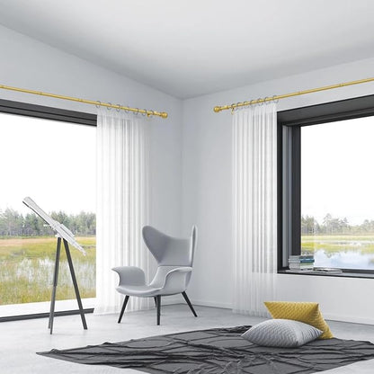 Thestoa Gold Curtain Rods for Windows 66-120 Inch, 5/8" Stainless Steel Small Curtain Rod for Bedroom, Living Room, Kitchen, Farmhouse
