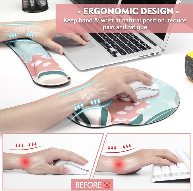 Mouse Pad and Keyboard Wrist Rest - Colorful Wrist Rest for Computer, Ergonomic Mouse Pad & Keyboard Pad, Memory Foam Wrist Support for Comfy Typing