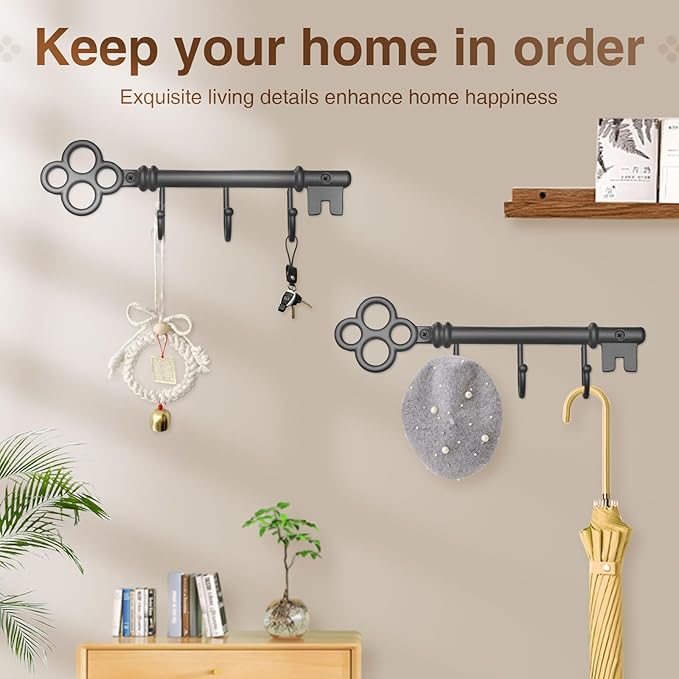 Classic Wall Mounted Key Holder Hook Rack, Vintage Key Rack for Entryway(Bronze Grey)