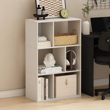 Furinno DALY Book Shelf, 6-Cube Bookshelf, Cube Storage Organizer Bookcase with Irregular Compartments, 11.7 x 23.6 x 36.8, for Living Room, Bedroom, Home Office, White