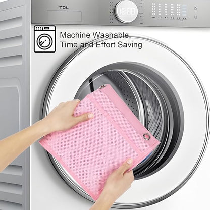 GYEUKHAM Mesh Shower Caddy Hanging Organizer with 7 Pockets and Hooks, Portable Quick Dry Bathroom Storage for College Dorm, Cruise, RV, Gym, Travel Toiletry Bag, Pink, 1 Pack